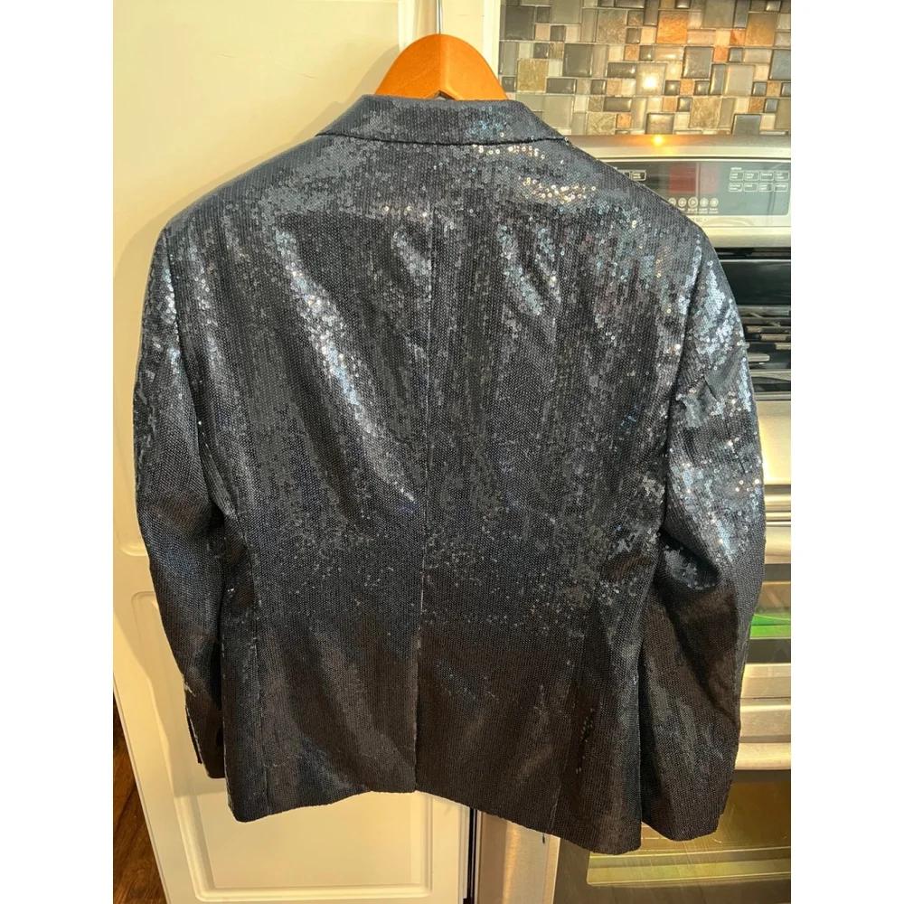 NWT ZARA MAN Navy Blue Sequined Tuxedo Suit Jacket